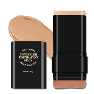 5Color Coverage Foundation Stick with Waterproof & Sweatproof Concealer, Cream Foundation Makeup Stick for Full Coverage & Contour, Matte Finish Concealer with Built-in Brush