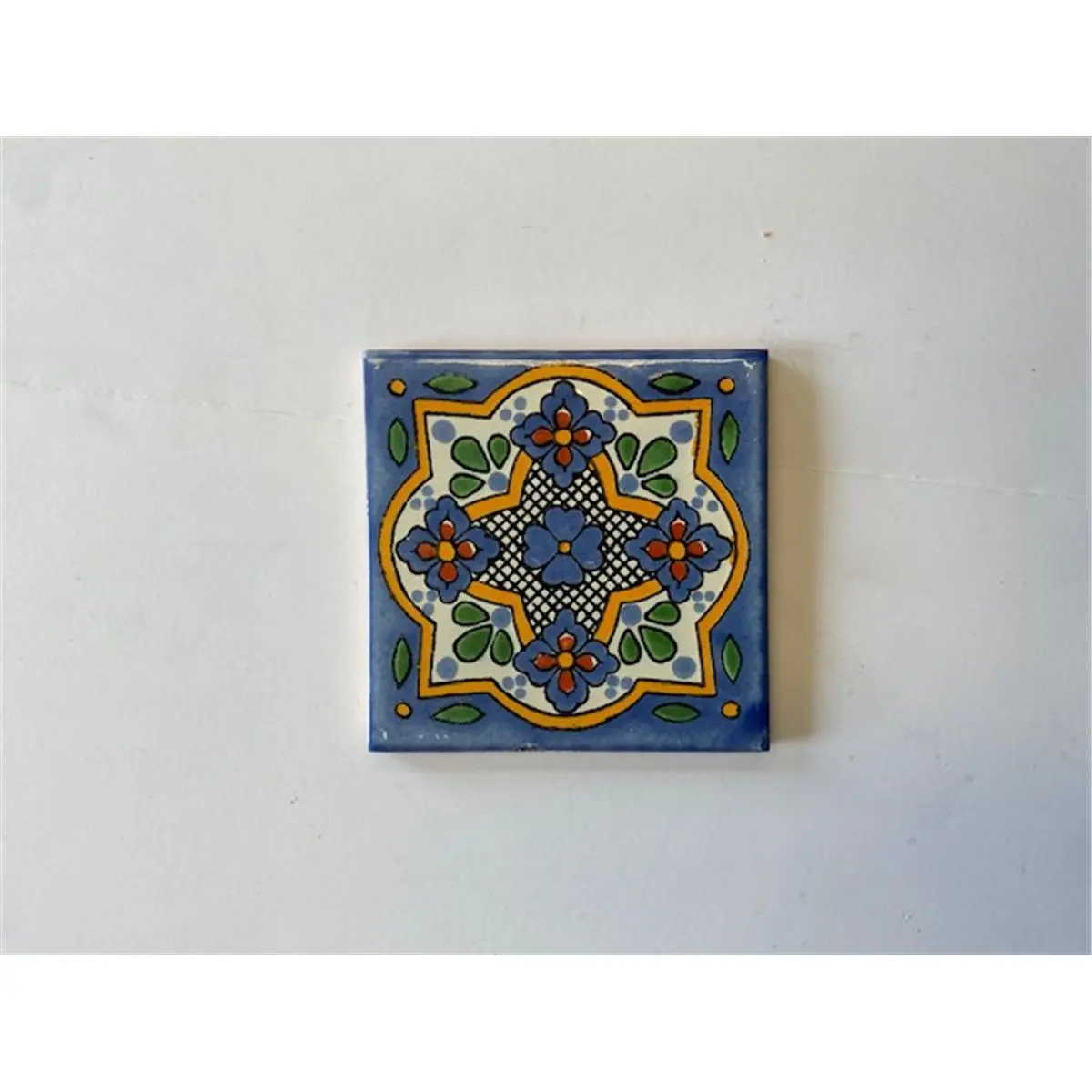 212 MAIN L124 Talavera Handmade Mexican Decorative Tiles, 4x4 in, Natural Clay Double-Fired, Indoor/Outdoor Use, Pack of 4, Pack Of Four