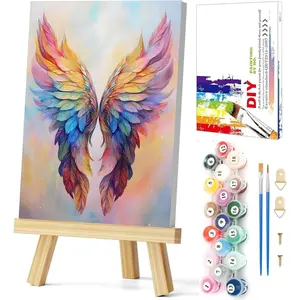 Framed Paint by Numbers Kit for Adults, Angel Wing Paint by Number Kits on Canvas with Wooden Easel for Home Office Wall Decor, 8 x 12 Inch