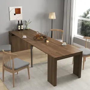 Modern Multifunctional Extendable Dining Table with Outlet, Space Saving Expanding Table with Storage for Party, Weddings, Meetings, Celebrations