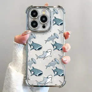Whale Shark Pattern Phone Case , Electroplated Cover with Airbag Shockproof Slim Soft TPU Cover for iPhone 11 12 13 14 15 16 Pro Max Plus Cute Women