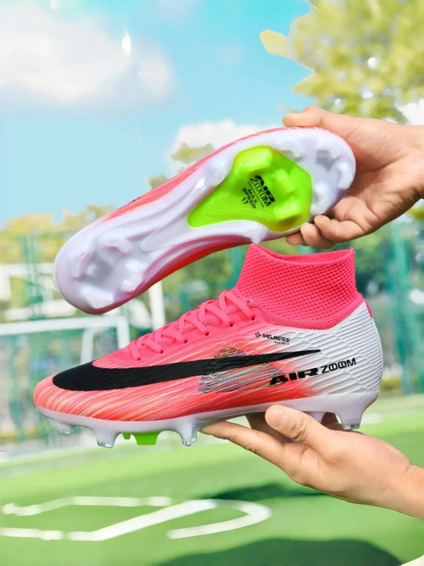 Men's High-Top Football Shoes with Long Studs, Sports Football Shoes, Ideal for Grass Training and Matches, Suitable for Boys, Girls, Students, Adults, Football Boots, Soccer Shoes, Soccer Cleats