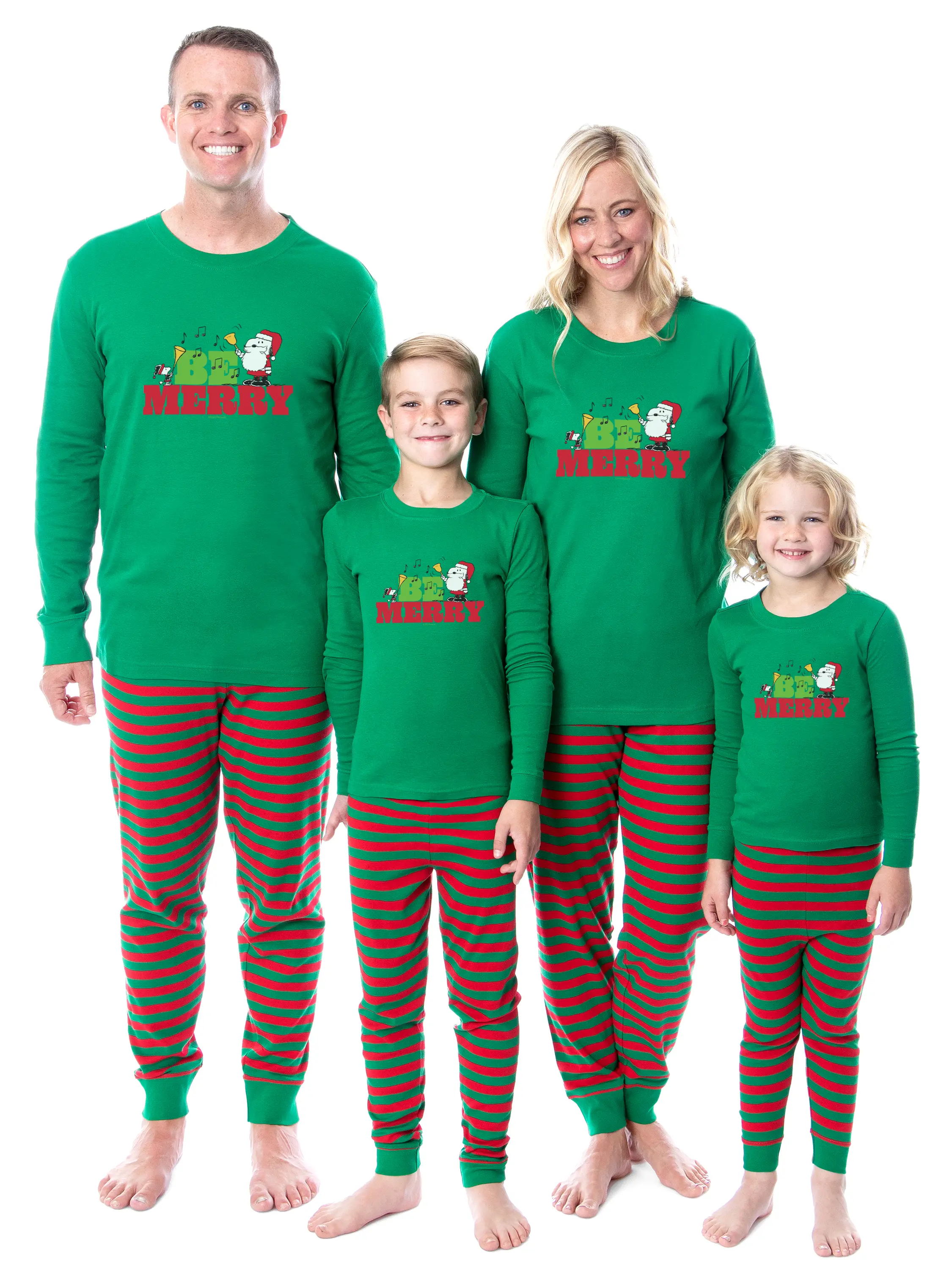 Peanuts Christmas Santa Snoopy Be Merry Tight Fit Cotton Matching Family Pajama Set