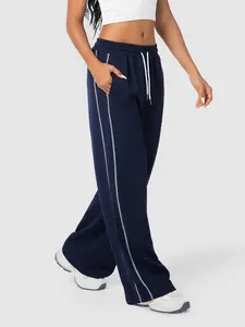 Women's Waffle Knit Drawstring Adjustable High Waist Pants, Trouser, Casual Street Trousers, Colorblock Design, Loose Fit, Pocket Detail, Casual & Commuter Wear, Fall/winter Fashion, Womenswear