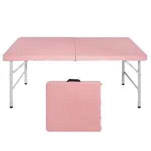 4-8FT Folding Picnic Table for Outdoor,Portable Heavy Duty Fold-in-Half Table with Carrying Handle，Utility Foldable Table for Party Camping Kitchen, Indoor/Outdoor,Bearing Capacity 300Lb
