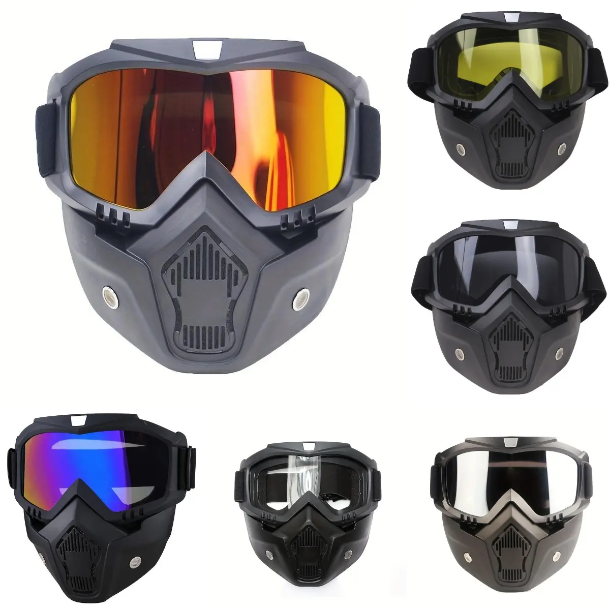 Unisex Detachable Impact-Resistant Skull Face Mask, UV400 Anti-Wind Anti-Sand Full-Face Protective Mask, Goggles for Cycling, Welding & Outdoor Activities