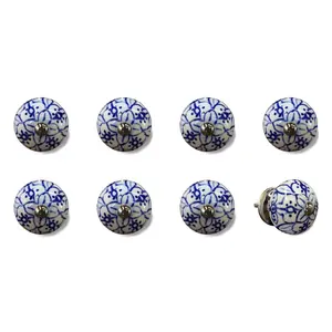 212 MAIN Blue & White Ceramic-Metal Drawer Pull Knobs - Set of 8, Traditional Home Decor, 1.5x1.5 in, Cabinet Pulls, Drawer Handles for Large Appliance Parts & Accessories