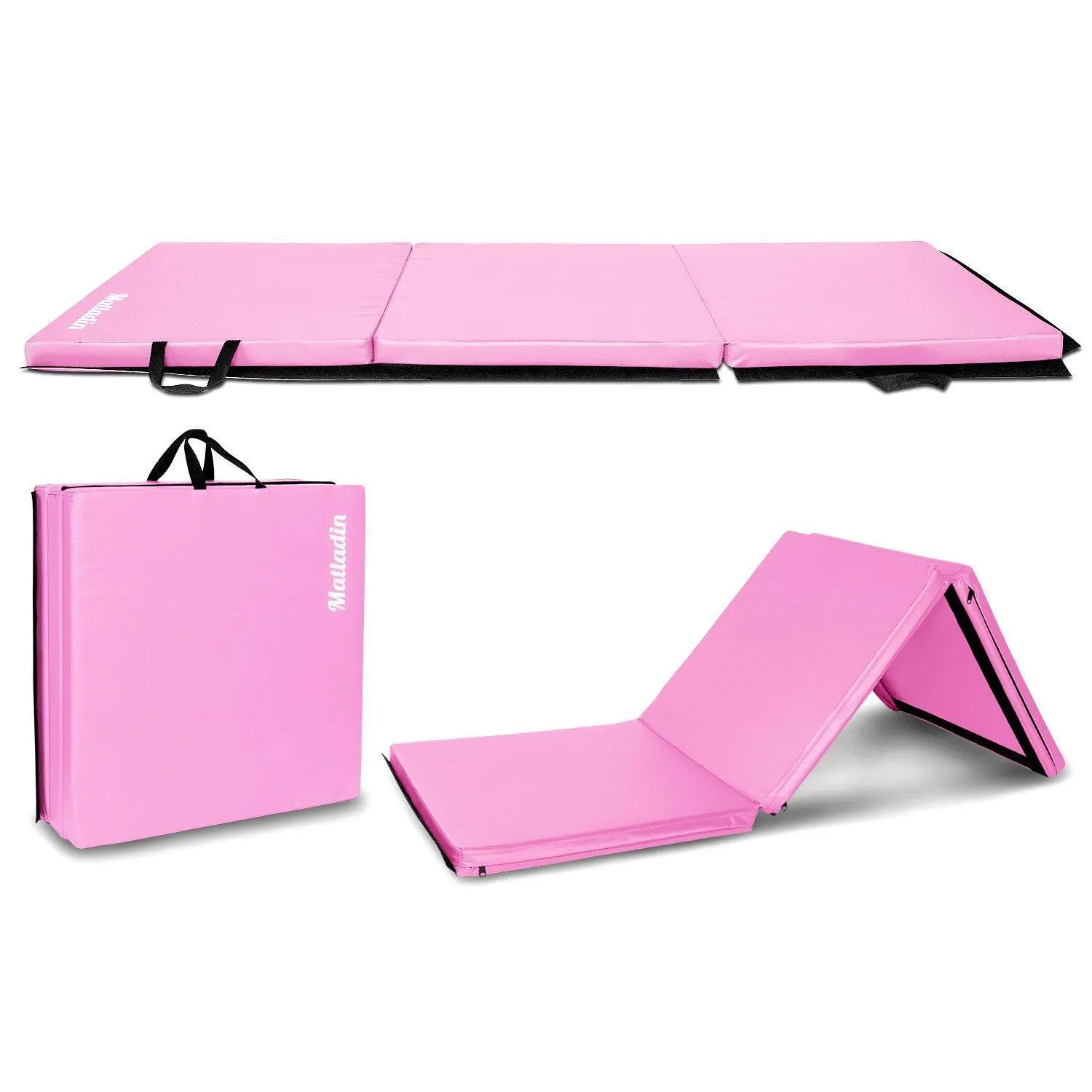 Ubesgoo 6' Folding Tri-fold Gymnastics Gym Exercise Aerobics Mat, 6ft x 2ft x 2in PU Leather Tumbling Mats with Hook & Loop Fastener for Stretching Yoga Cheerleading Martial Arts