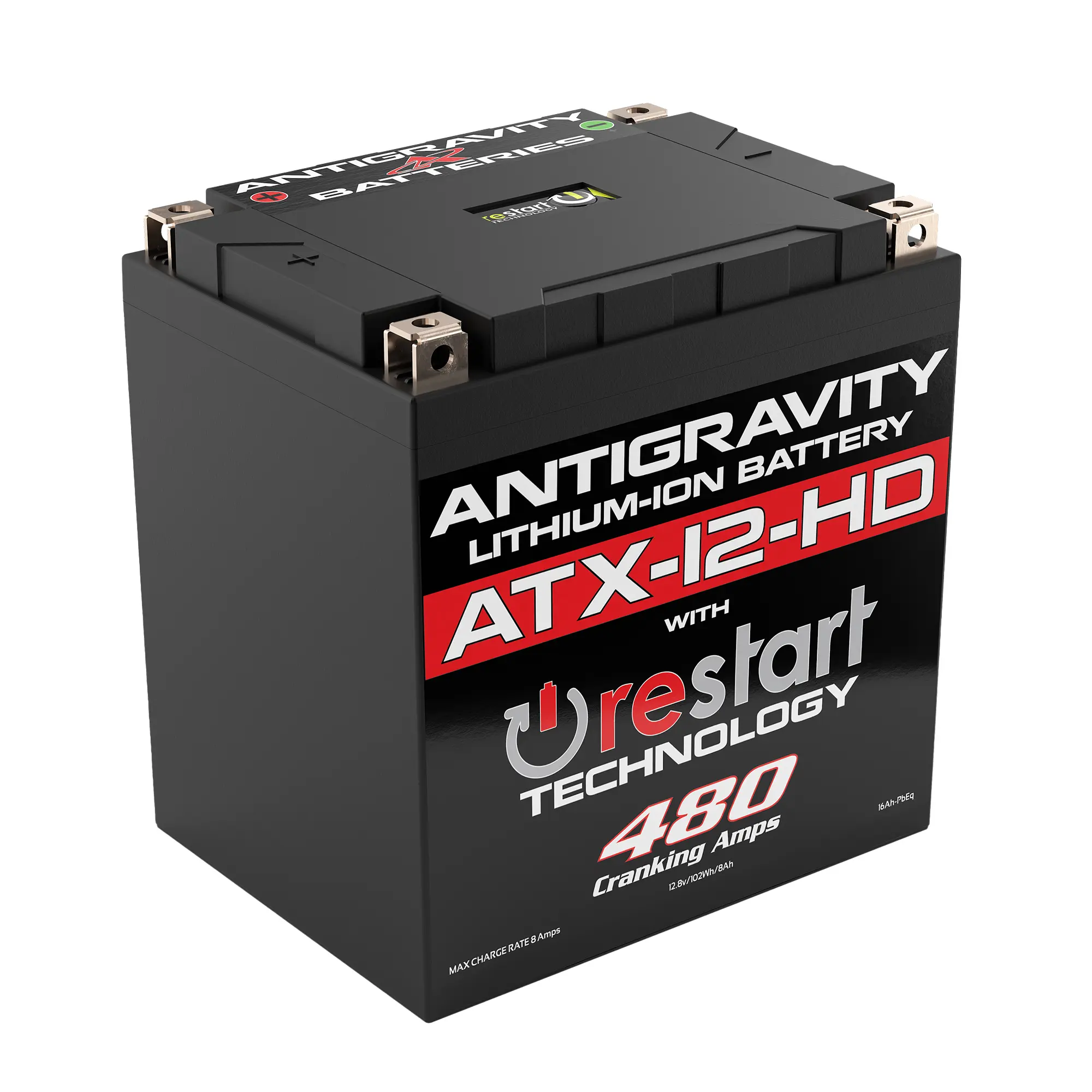Antigravity ATX12-HD-RS Heavy Duty Lithium Motorcycle Battery 480CA 12V LiFePO4 with RE-START Technology - High Capacity Lightweight Performance Battery