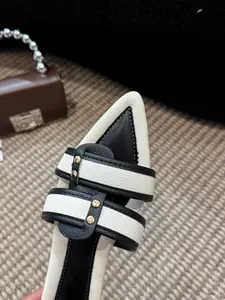 Women's Plain Vintage Buckle Decorated Slip On Mules, Pointed Toe Sandals, Elegant Open-Toe Dress Shoes for Daily Party Wear, Rubber
