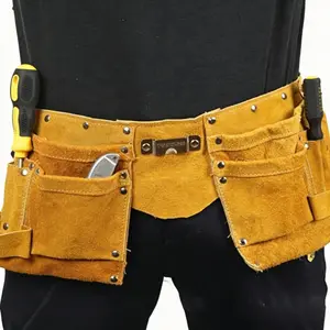 Leather Tool Belt Adjustable Strap Work Apron for Construction Pouch for Framers Handyman Electricians Double Pouch Tool Pockets Tool Bag Long Lasting