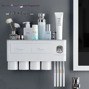 Toothbrush Holder Set Wall Mounted Magnetic Cup Rack Bathroom Organizer Drawer Type No Drill Storage Stand Toothpaste Holder Space Saving Hygienic Storage