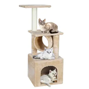 Segawe 37" Cat Tree Condo Scratching Post Tower Indoor Kittens Trees Beige