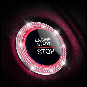 Car Bling Crystal Rhinestone Engine Start Ring Decals, 2 Pack Car Push Start Button Cover/Sticker, Key Ignition Knob Bling Ring, Sparkling Car Interior Accessories for Women (Pink1)