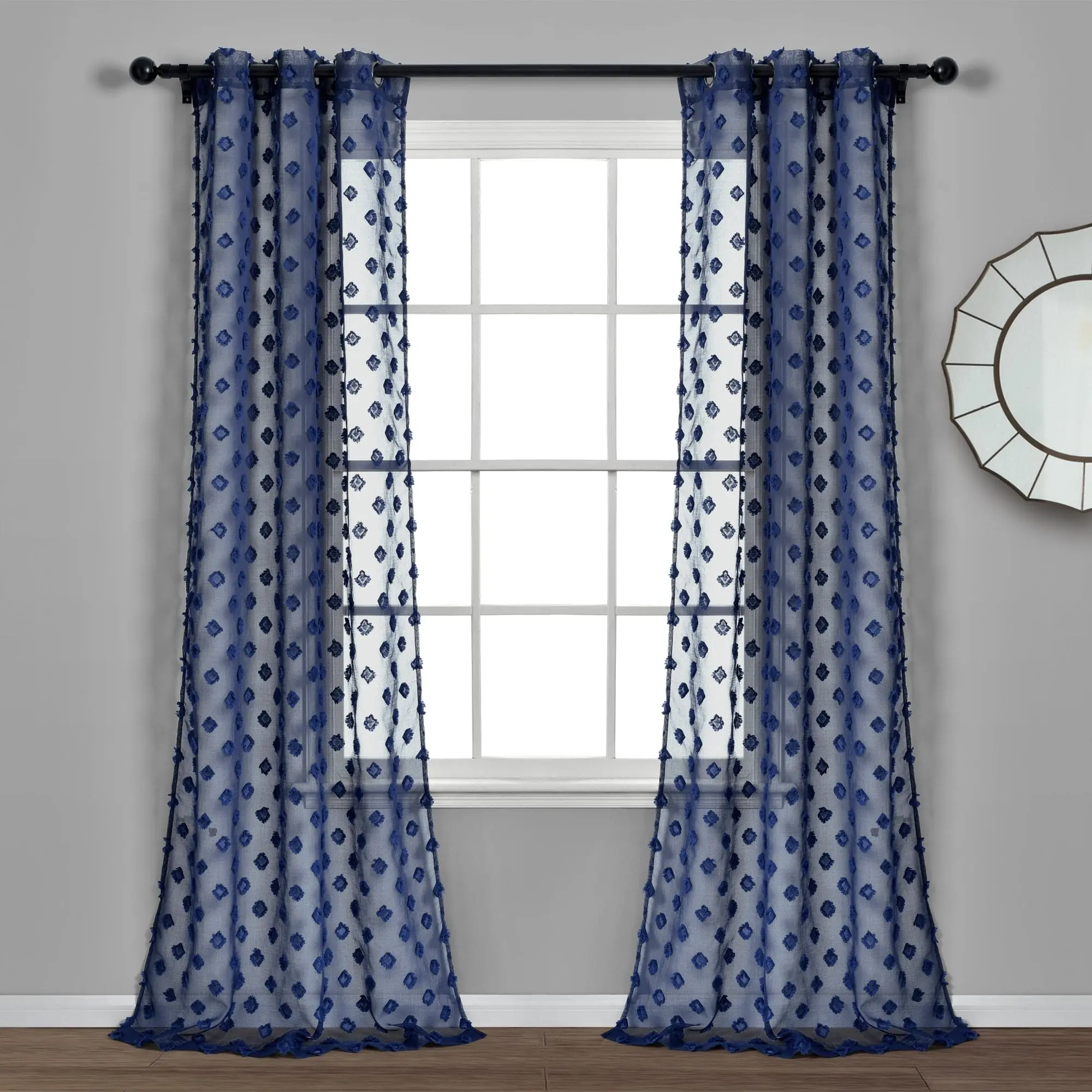 Lush Decor Textured Dot Privacy Grommet Sheer Curtain Panel Set, 84"L x 38"W - Home Decoration Curtains for Living Room, Bedroom, Interior Decoration Accessories, Home Decoration Curtain