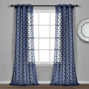 Lush Decor Textured Dot Grommet Sheer Window Curtain Panel Set 84"L x 38"W Home Office Dining Room Living Room Bedroom Nursery - Interior Decoration Accessories