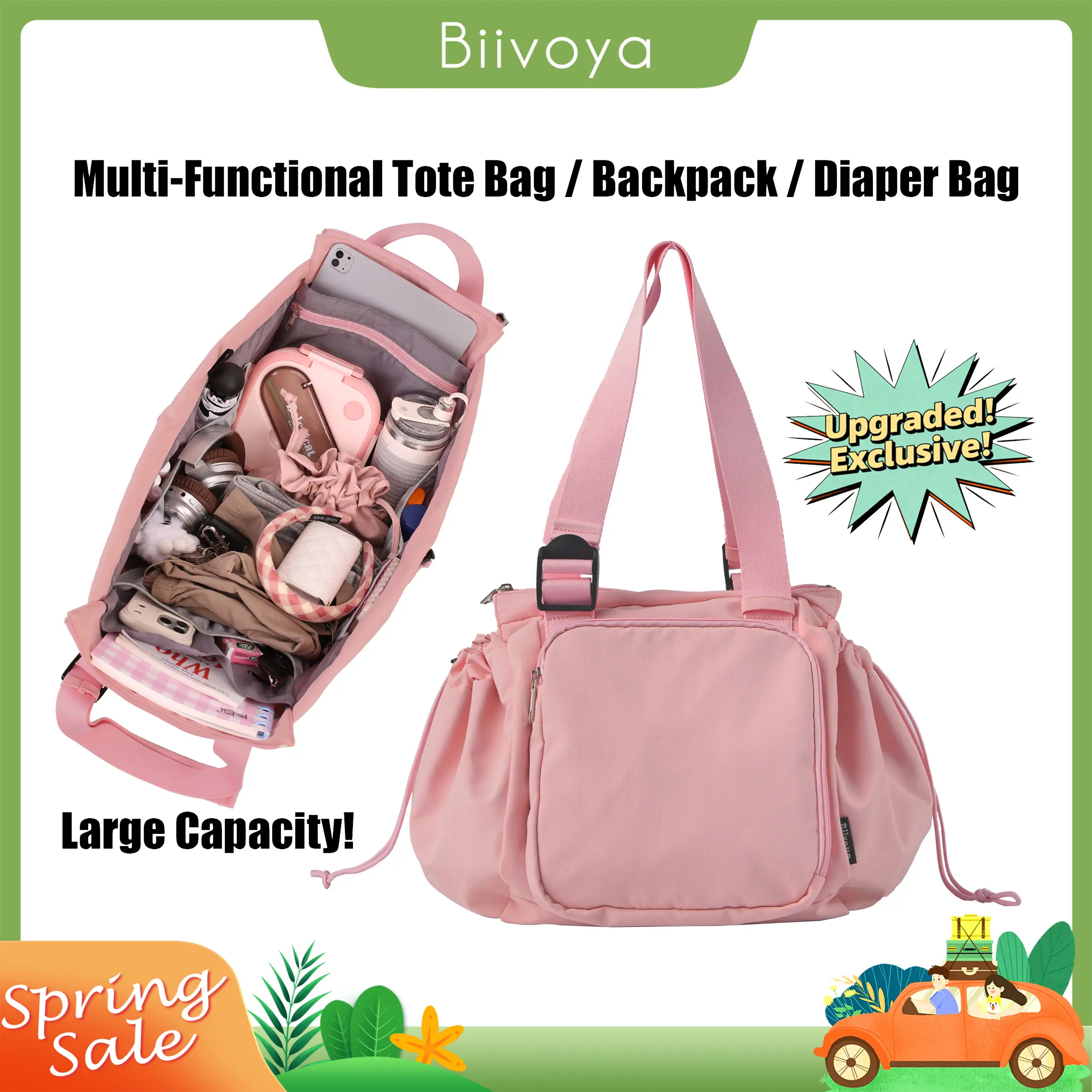 BIIVOYA Summervibes Multi-Functional Diaper Bag Backpack, Large