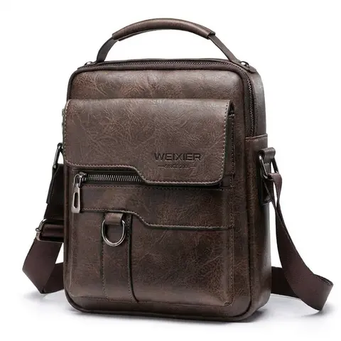 WEIXIER Men's Chic Vintage PU Leather Crossbody Chest Pack - Large-Capacity Casual Crossbody Bags for Commuters, Adjustable Wide Straps, Leather Shoulder Bags for Travel & Business Use