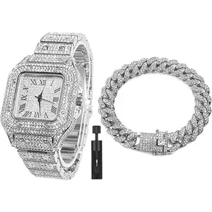 CETBY silvery,golden,Rose golden Watch with Gift Boxes, Adjusters,Cuban Bracelet,Square Dial Quartz Wristband Wrist Watch - Perfect for Men, Women, Friends, Lovers, and Parents - Ideal for Parties and Christmas Gifts