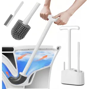 3-in-1 Toilet Brush and Toilet Plug Set, Extended Handle Toilet Plug, Heavy Duty Toilet Brush and Stand, Hidden Toilet Plug and Toilet Brush Set, Bathroom Cleaning Supplies (Pure White)