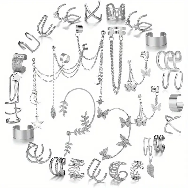 31pcs of Spiral Cartilage Ear Clip Earrings, Ear Tips for Women and Men, Non-Pierced Ear Clip Fake Earrings, Cartilage Suitable for Birthday Gifts, Parties, and Daily Wear