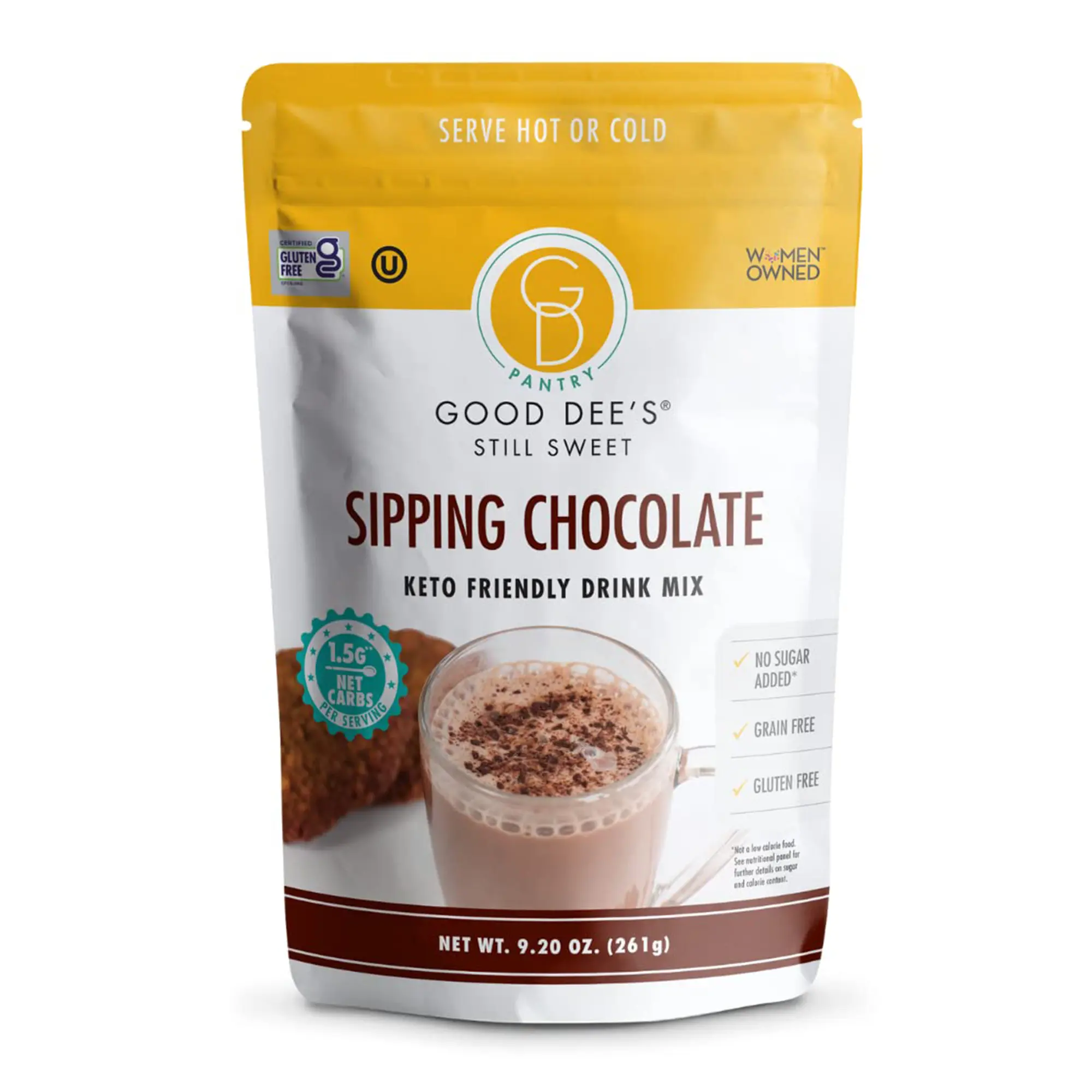 Good Dees Sipping Chocolate Keto Drink Mix - Low Carb Hot Cocoa Mix add to warm Milk, Water, No Sugar Added, Gluten Free, Soy-Free, Dairy-Free