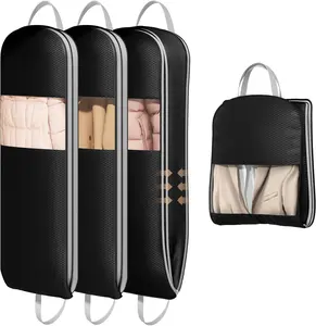 3 Pack 54" Garment Bags for Hanging Clothes - Space Saving Compression Suit Bag Travel with Handles Window, Washable Carry Clothing Storage Cover for Dress, Coats, Down Jacket, Shirts