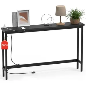35'' High Behind Couch Table, Narrow Console Table with Outlet, Sofa Table for Entryway Hallway, Living Room, Black