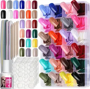 24 Packs 576PCS Matte Short Round Press on Nails, Acrylic Full Cover Fake Nails, Small Size Matte Glue-on Nails with 7g Nail Glue, 24 Colors False Nails