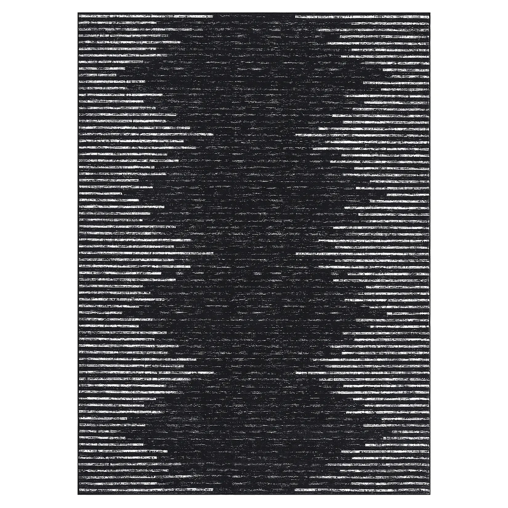 Modern Black 8x10 ft Rectangular Geometric Striped Area Rug, Soft Non-Slip, Machine Washable Indoor Rug, Washable Rug, Machine Washable Rug