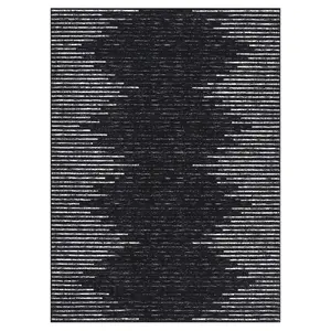 Black Modern 8 x 10(ft) Rectangular Washable Indoor Soft Non Slip Geometric Area Rug with Stripped Lines