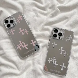 Premium Pink Cross Pattern Mirror Phone Case for iPhone 16/15/14/13/12/11/Plus/Pro/Pro Max Shockproof and durable, stylish design, luxurious premium protective case
