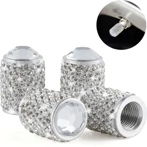 Car Wheel Tire Valve Caps 4 PCS Bling Crystal Rhinestone Caps for Women Universal Dustproof ABS Plastic Copper Alloy Waterproof Valve Stem Covers for Cars Trucks SUV Motorcycles White