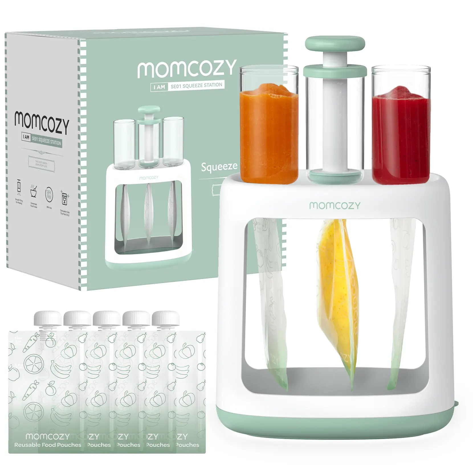 Momcozy Baby Food Maker for Puree Food Storage, Precise Capacity Squeeze Station,  No Food Splashing,Baby Essentials, with 5pcs Reusable Storage Bags