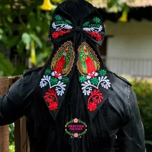 Moño Tri color Virgen- Embroidered Long Bow