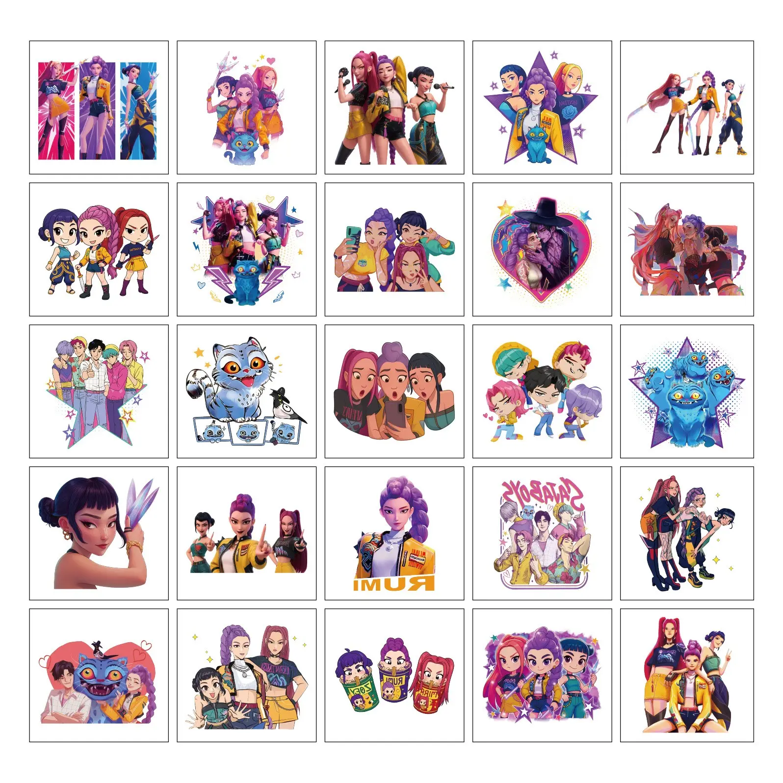50 Pcs Kpop Temporary Fake Tattoos, Waterproof Devil Cartoon Stickers, Party Gifts for Boys and Girls, Kid Tattoos, Ephemeral Tattoos, Birthday Decorations