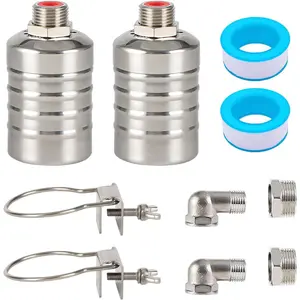 2 Pack Float Valve For Water Tank,1/2" to 3/4'' Water Float Valve, 304 Stainless Steel Fully Automatic Water Level Level Control Float Valve For Water Tank Pool Livestock Troughs Distille