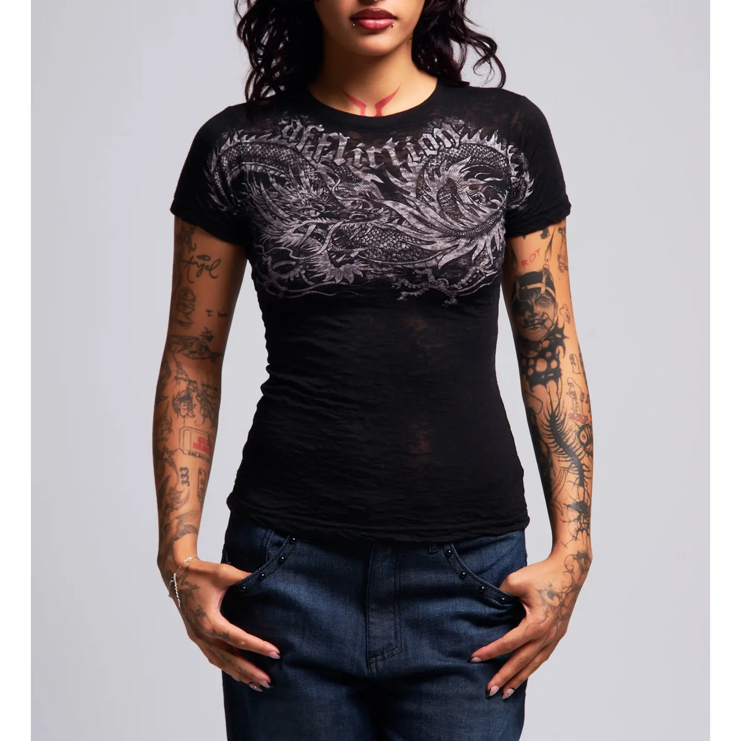 Affliction Women's T-shirt Flaming Dragon
