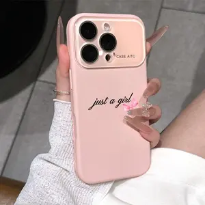 Personalized Simple Letter &Pink Bow Slogan Dopamine Ins Style Solid Color Phone Case with Ultra Skin friendly Touch, All Inclusive Lens Phone Case Suitable for iPhone 17 16 15 14 13 12 Pro Max Air
