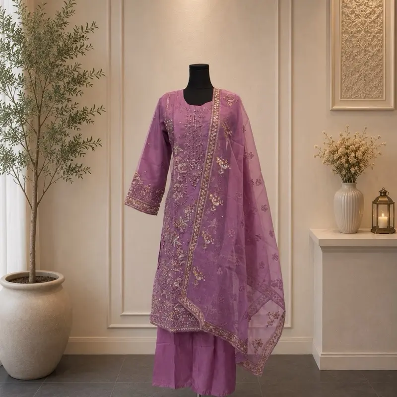 Pakistani dress designer by SADABAHAR 3-Piece Stitched Suit fabric is organza scarf material organza ready-to-wear nature of the outfit. Womenswear