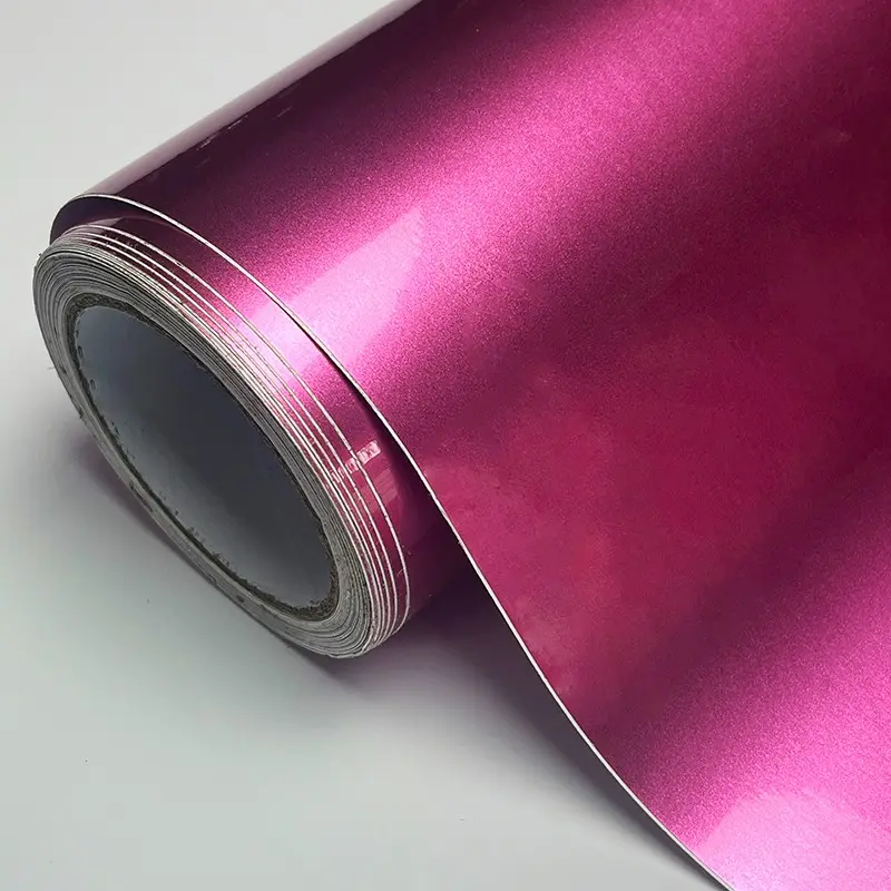 Ultra Glossy Passionate Pink Metallic Automotive Vinyl Wrap Film Roll With Air Release Self Adhesive Car Wrapping Motorcycle DIY Automotive Decal Sticker Car Stickers
