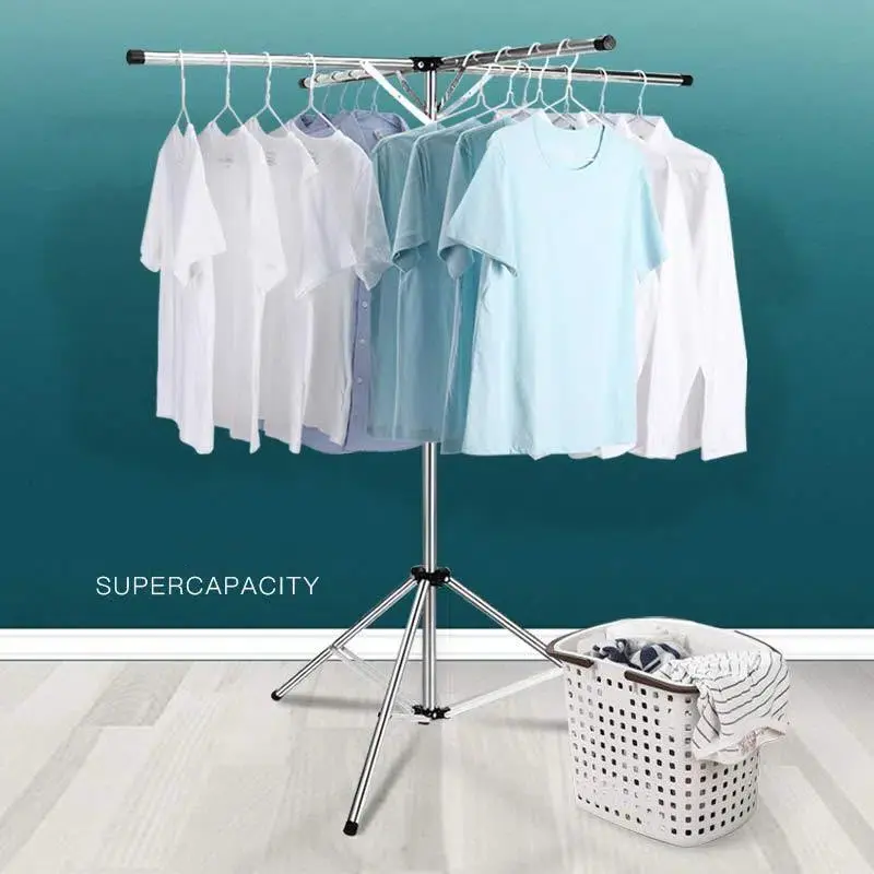 CNCEST Heavy-Duty Freestanding X-Shaped Clothes Drying Rack - Foldable Stainless Steel Frame, 10 Windproof Hooks, Height Range:95-180cm/37.4-70.87in, Folded Height:105cm/41.34in, 30kg Capacity, Easy Installation, Off-the-Ground for Balcony, Laundry Room,,