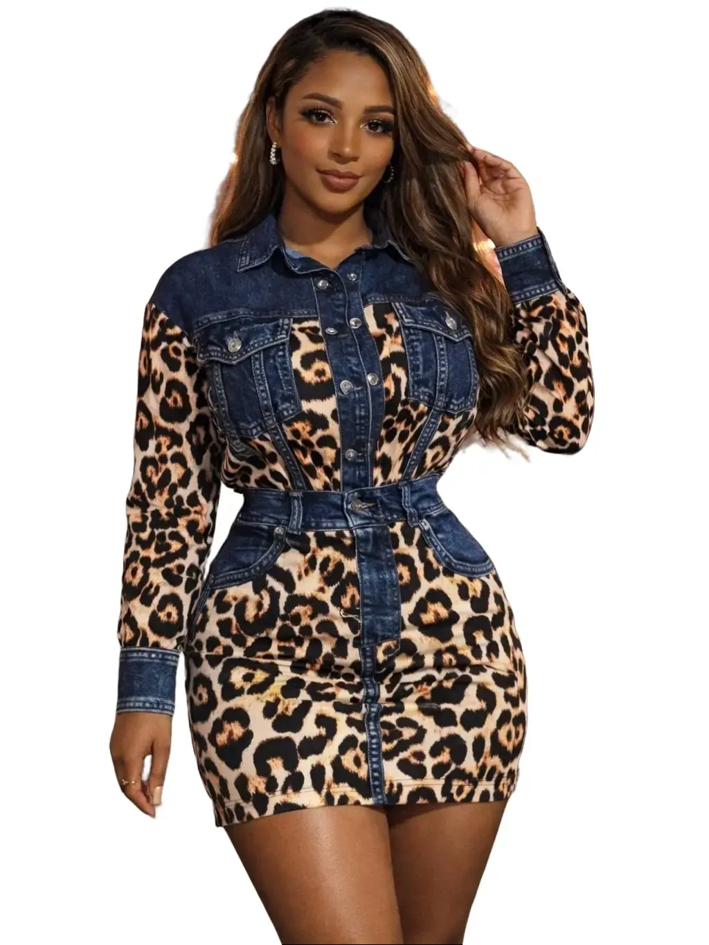 DENIM LEOPARD PRINT 2 PIECE SET