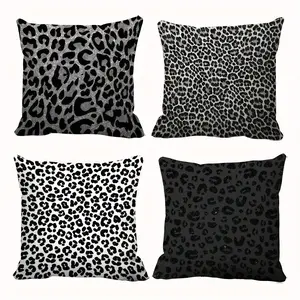 4pcs, Wild Gray Leopard Themed Throw Pillow Covers, Leopard Pattern Design, Home Décor Products, Suitable Living Room, Bedroom, Sofa and Bed Decoration, 2D Flat, Single Sided Printing, No Pillow Core, Cohesive Look