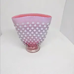 Vintage Fenton Opalescent Cranberry Hobnail Fan Vase - 3 3/4" - Bud Vase - Footed Base This is the sweetest bud vase! The opalescent coloring is a stunning combination of cranberry glass and a graded white overlay.