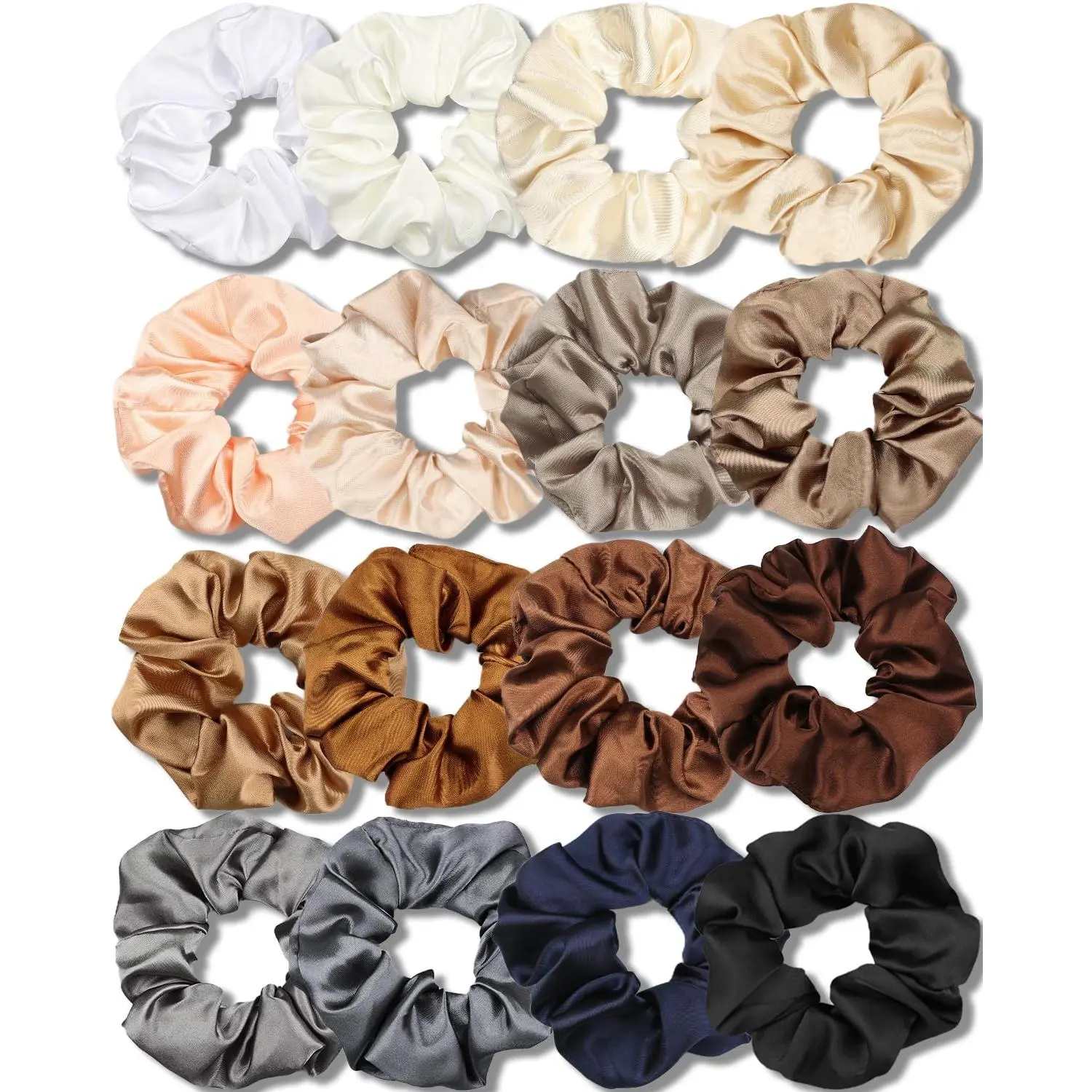 Satin Scrunchies for Women, Soft Than Silk for Hair, Fashion Ties and Bands for Thin | Thick Hair Styling, 16 Pack (Neutral Color)