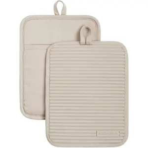 Ribbed Soft Silicone Pot Holder 2-Pack Set, Milkshake Tan, 7"x9"