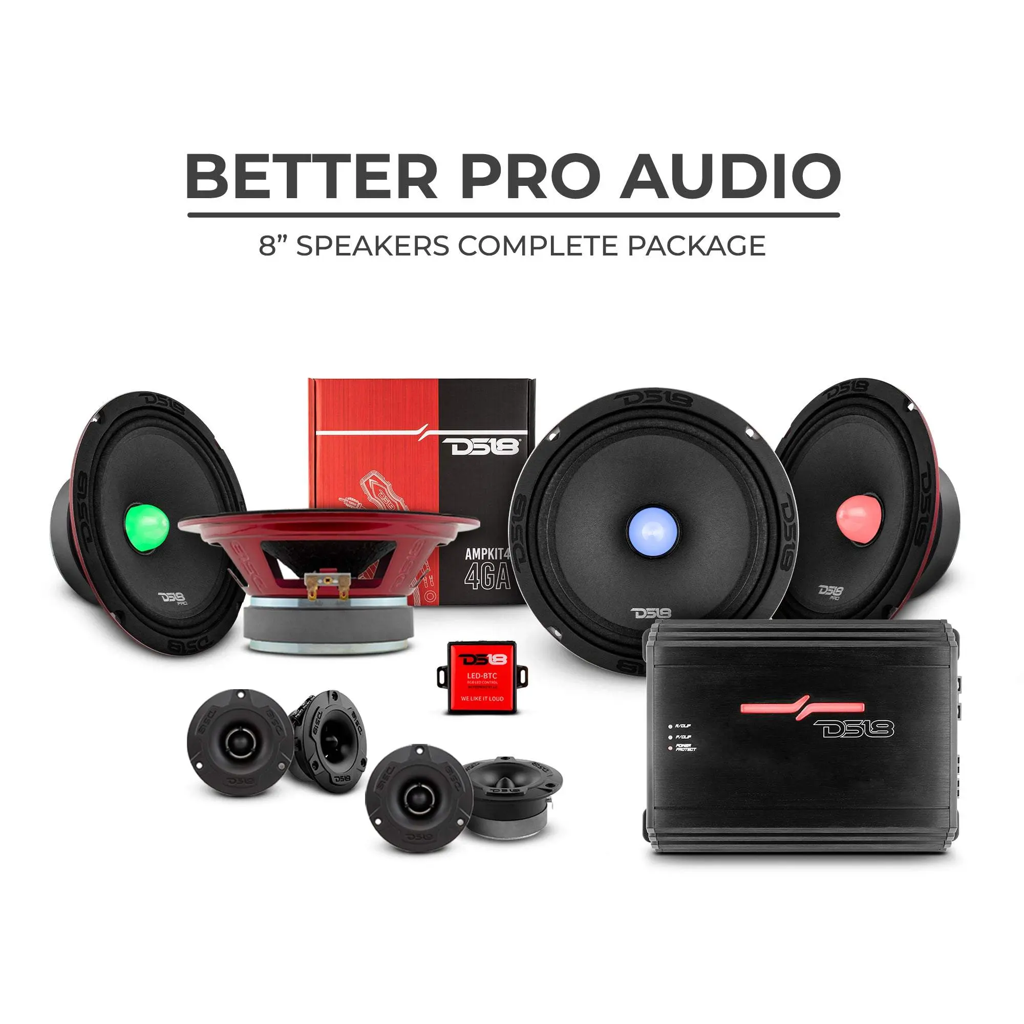 DS18 Better Pro Stereo Audio Kit - 550W High-Performance Package with ABS Bullet, LED Lighting for Home, Car Audio System Setups