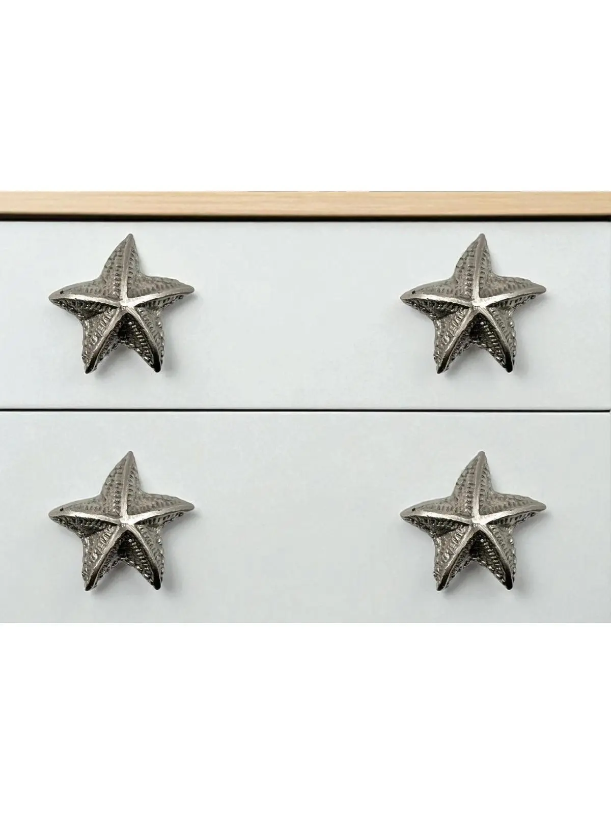 212 MAIN Silver Metal Iron Starfish Drawer Pull Knobs - Set of 6, 1 Size, Machine Made Durable Tropical Hardware Accessory for Bedroom Cabinet Door Renovation, Easy Installation, Enhances Functionality and Style