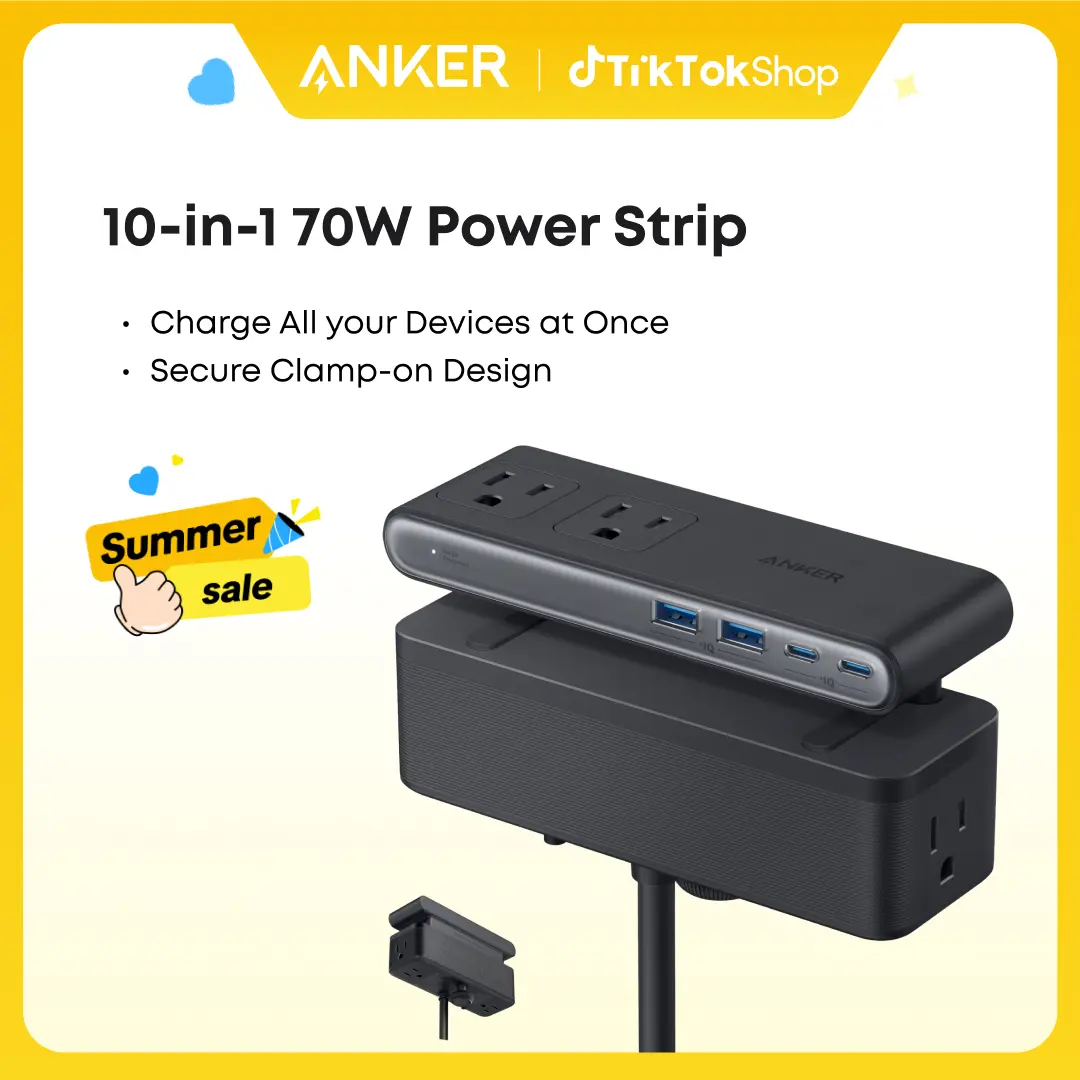 【10-in-1 Desk Clamp】Anker Nano Power Strip, 1500J Surge Protection,5 ft Extension Cord, 70W Max Gaming Desk Accessory, 6 AC, 2 USB A, 2 USB C, Home Office Essential, Fitts 0.6 - 1.8" Tabletop Edge (Usb Port Gadget, Usb A Ports, Multiple Usb Port)